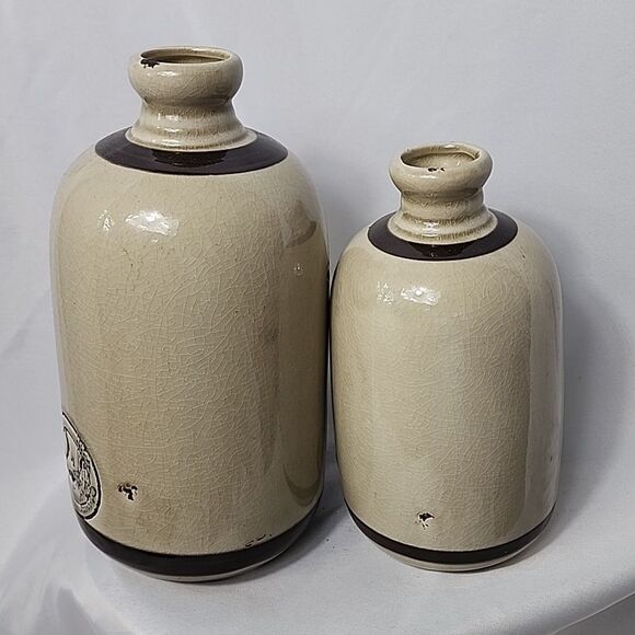 Crock Vases With Crazing & Embossed Euro - Picture 7 of 11